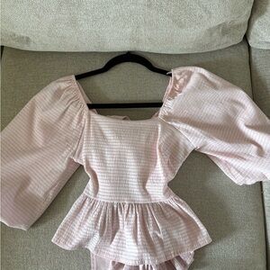 Light Pink Puff Sleeve Peplum Top